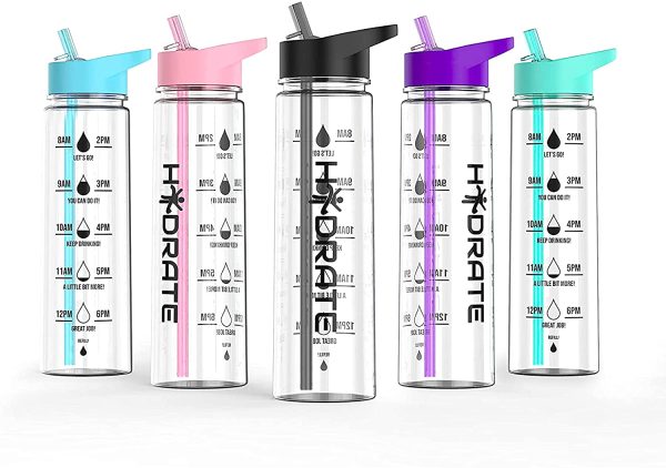 HYDRATE Motivational 900ml Straw Water Bottle ?C with Time Markings, BPA-Free - Image 4