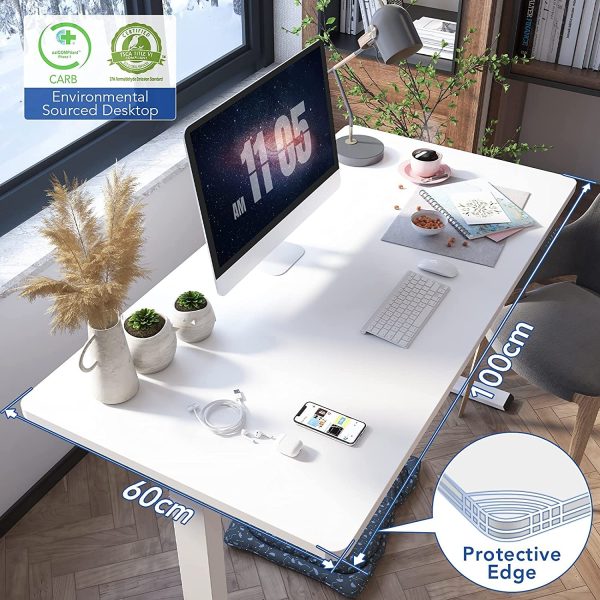 Electric Height Adjustable Standing Desk Sit Stand Desk Adjustable Desk Stand Up Desk with Memory Smart Pannel EF1 SERIES(100 * 60cm, White Frame+White Desktop) - Image 2