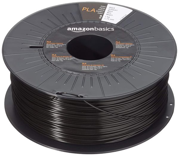 Amazon Basics PLA 3D Printer Filament, 1.75mm, Black, 1 kg per Spool, 3 Spools