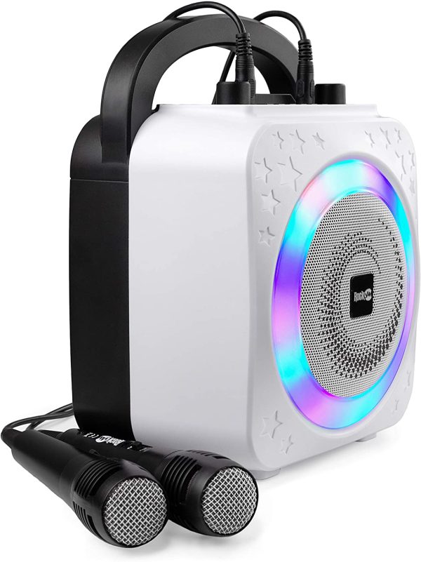 RockJam 10-Watt Rechargeable Bluetooth Karaoke Machine with Two Microphones, Voice Changing Effects & LED Lights - Black - Image 7