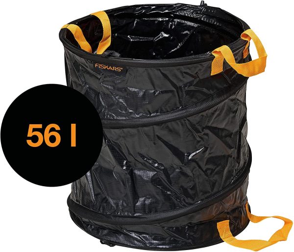 Fiskars Solid PopUp Garden Bag with handles, Capacity: 56 Litre, Black/Orange, 1015646 - Image 7