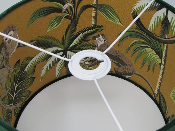 Forest Green Botanical Ochre Monkey Drum Lampshade