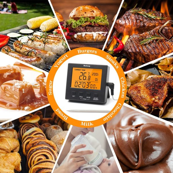 Hotloop Digital Meat Thermometer Oven Thermometer with High/Low Temperature Alarm, Kitchen Timer, Food BBQ Thermometer with Orange LCD Backlighting, Temperature Range -50-300?? C - Image 6