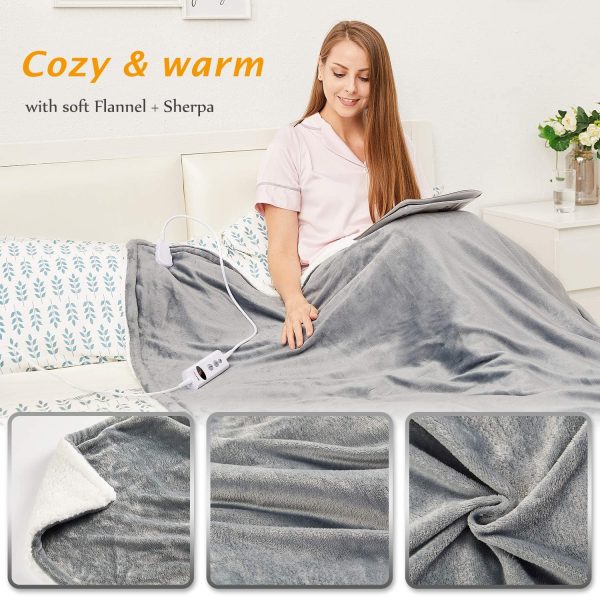 Electric Heated Blanket Throw Flannel Sherpa Fast Heating 120x160cm, 10 Heat Levels & Up-to-9-Hours Auto-Off Timer & LED Display, for Home Office Use, Machine Washable, ETL Certified, Grey - Image 5