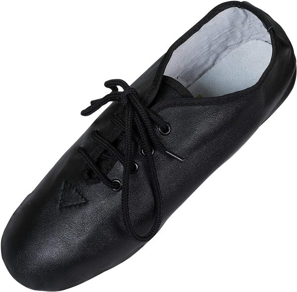 Jazz Dance Leather Shoes Lace-Ups Unisex Modern Stage Rubber & Suede Split Sole Black