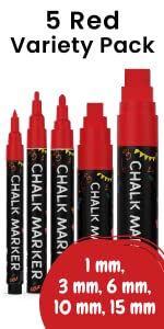 5 Red Variety Chalk Markers