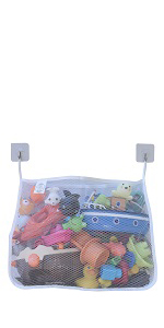 white bath net storage, bath storage, bath toy storage