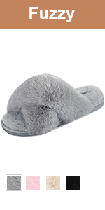 Women??s Fluffy Cross Band Faux Fur Slippers