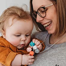 Mother and baby with silicone teething necklace