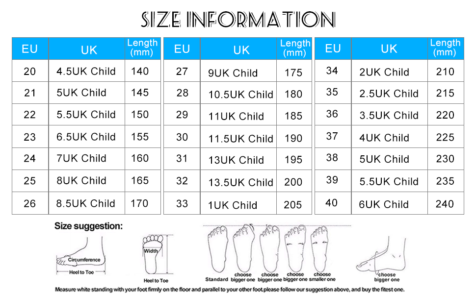 dance shoes size chart