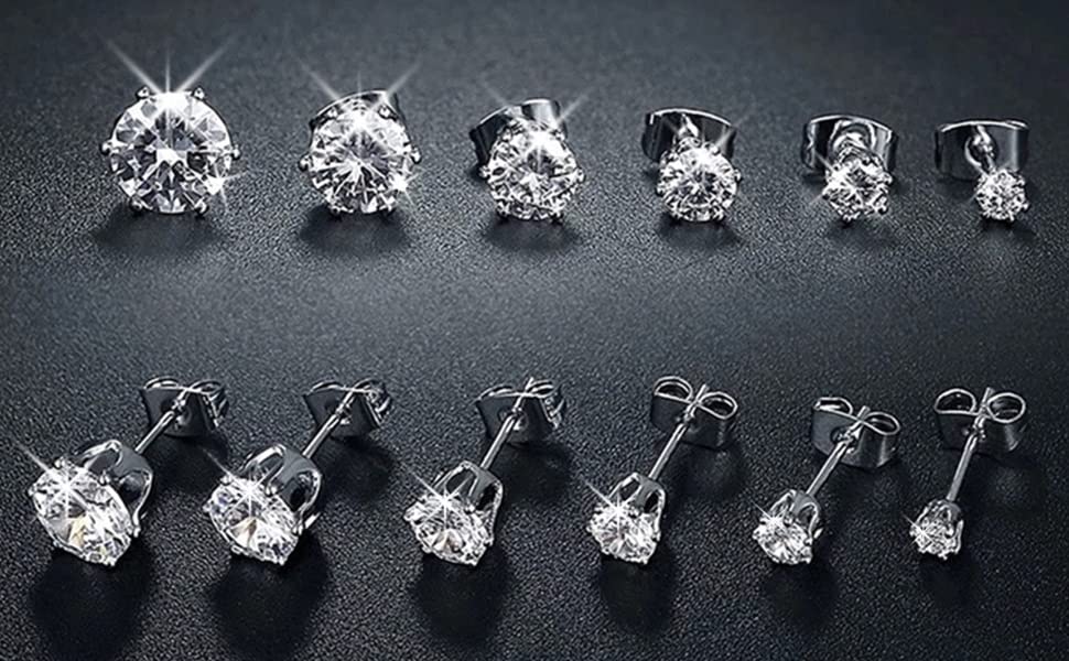 Stainless Steel Transparent Cubic Zirconia Ear Studs Earrings Simple Fashion Silver 