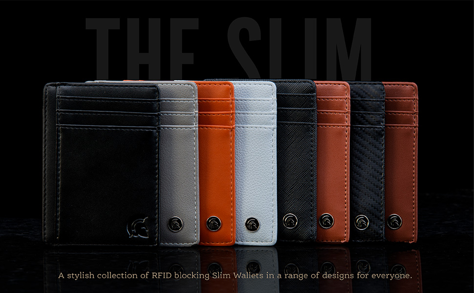 Slim RFID Blocking Wallets in a range of designs 