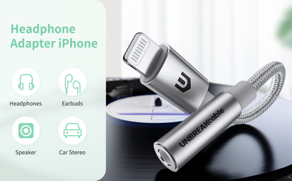 UNBREAKcable iPhone Headphone Adapter lightning to 3.5mm Jack iPhone 12 11 Pro Xs MAX XR X 8 7 ipod