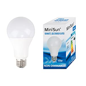 LED Frosted GLS Bulb 15W Energy Energy Efficient A+ ES E27 Screw Lightbulb Warm White 3000K MiniSun