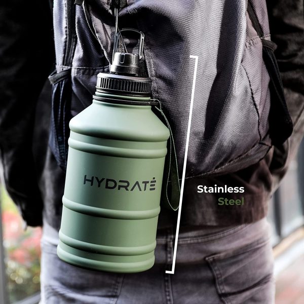 HYDRATE Stainless Steel 1.3 and 2.2 Litre Water Bottle Options - BPA-free Metal Gym Water Bottle - Convenient Nylon Carrying Strap and Leak-Proof Screw Cap - Image 4