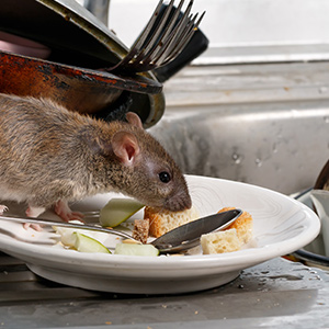 Rat eating from plate