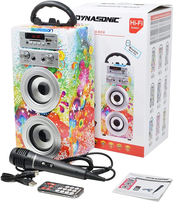 DYNASONIC (3 Generation Karaoke Machine Microphone, Microphone Speaker to sing included (two), Bluetooth speaker (Model 1, 2 Microphones)