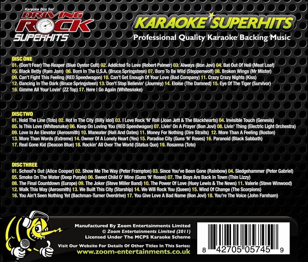 Zoom Karaoke CD+G - Driving Rock Superhits - Triple CD+G Karaoke Pack