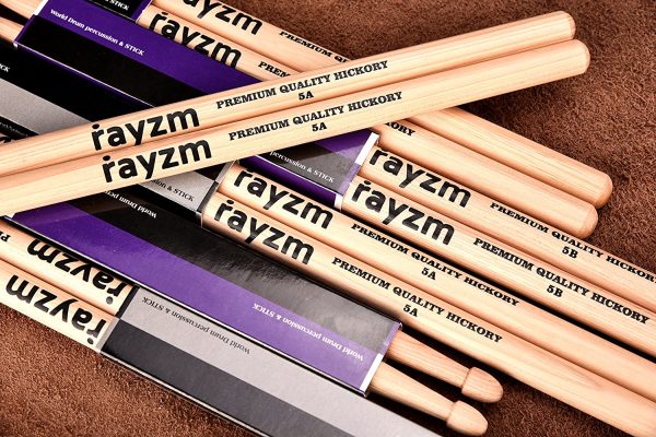 Rayzm Drum Sticks 5B, Solid American Hickory Drumsticks/Beater Sticks, Wood Tips