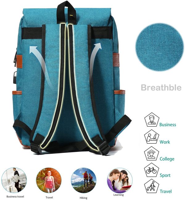 HapiLeap Laptop Vintage Backpack Water Resistant Business Travel School Rucksack Messenger Bag Fits 15.6 Inch Notebook for Men & Women (Blue) - Image 2