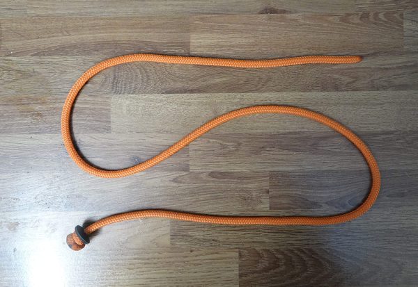 English Made Falconry Button Rope Leash with Leather Washer Large Orange 1 metre long & 6mm Thick