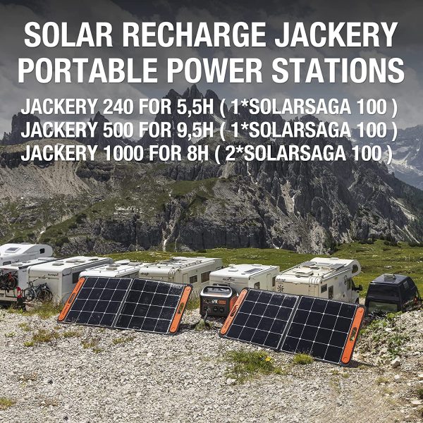 Jackery SolarSaga 100W Portable Solar Panel for Explorer 240/500/1000 Power Station, Foldable Monocrystalline Solar Cell Solar Charger with USB Outputs for Phones Off-grid Home - Image 2