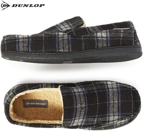 Dunlop Moccasins Slippers Men | Moccasin Loafers Faux Sheepskin Slippers with Rubber Sole | Classic Memory Foam Plush House Slippers | Breathable Indoor Outdoor Shoes - Image 2