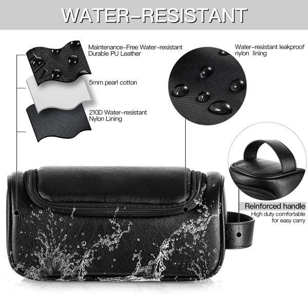 Elviros Water-Resistant PU Leather Toiletry Bag for Men Travel Wash Bag Shaving Dopp Kit Bathroom Gym Toiletries Makeup Organizer with Free Wet Dry Bag (Black-Medium) - Image 5