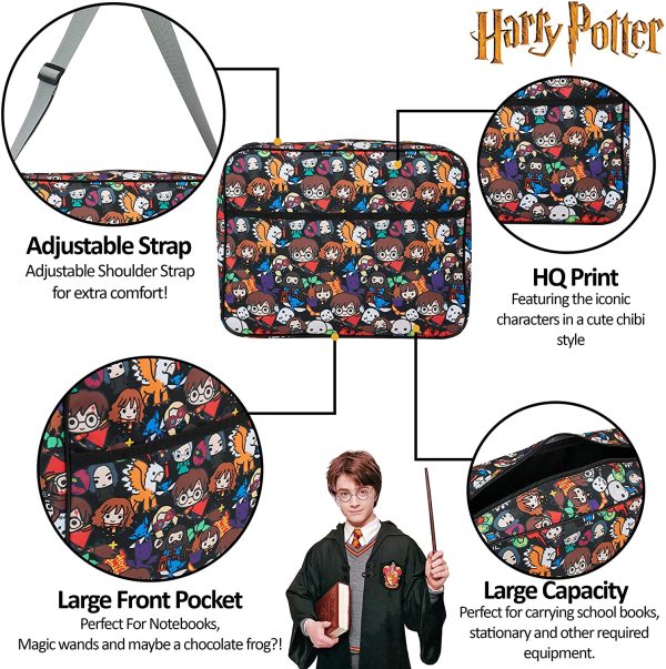 Harry Potter Messenger Bag for Girls Boys, School Bag with Chibi Character Print, Crossbody Shoulder Bag School or Travel, Harry Potter Gifts Kids Teenagers