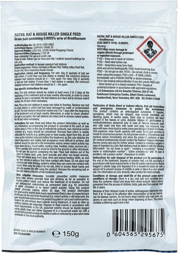 Ratkil Rat Poison (6 x25g) Rat Bait & Mouse Poison Grain - Strongest Maximum Strength Rodent Killer - Fast Acting, All Weather, Single Feed Bait Sachets - Image 5