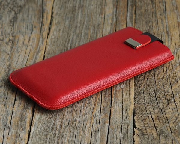 Red Italian Leather Case for - iPhone 13 Pro- Pull Band Closure - Image 4