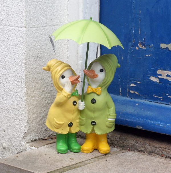 Dilly and Dally Puddle Ducks. Garden Ducks, garden ornaments, Pair of Ducks, 32cm high with detachable umbrellas, wearing Boots - Image 6