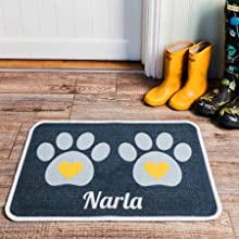 Pet Rebellion Absorbent Personalised Food Mats this example is called Heart Yellow