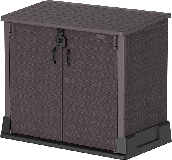 Duramax Cedargrain StoreAway 850L Plastic Garden Storage Shed ?C Outdoor Lockable Storage Shed ?C Durable & Strong Construction?C Ideal for Tools, BBQs & 2x 120L Garbage Bins, 130 x 74 x 110 cm, Brown - Image 2