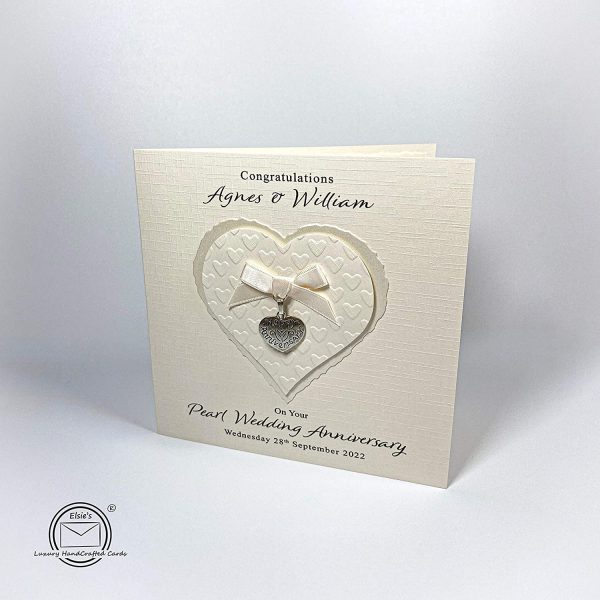 Personalised Pearl 30th Wedding Anniversary Card Luxury - Handmade UK - Image 2