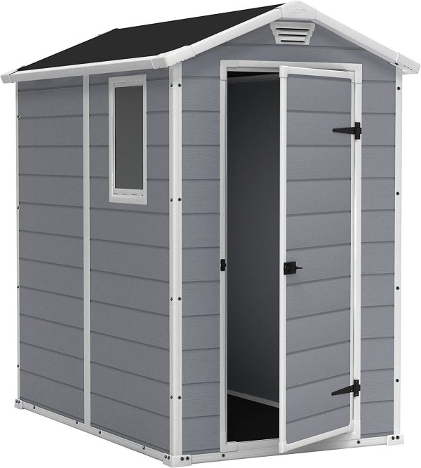 Keter Manor Outdoor Plastic Garden Storage Shed, Grey, 6 x 4 ft