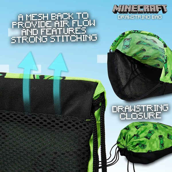 Minecraft Drawstring Bags, School PE Kit, Gym, Swimming, Sports, Travel, Minecraft Gifts - Image 3