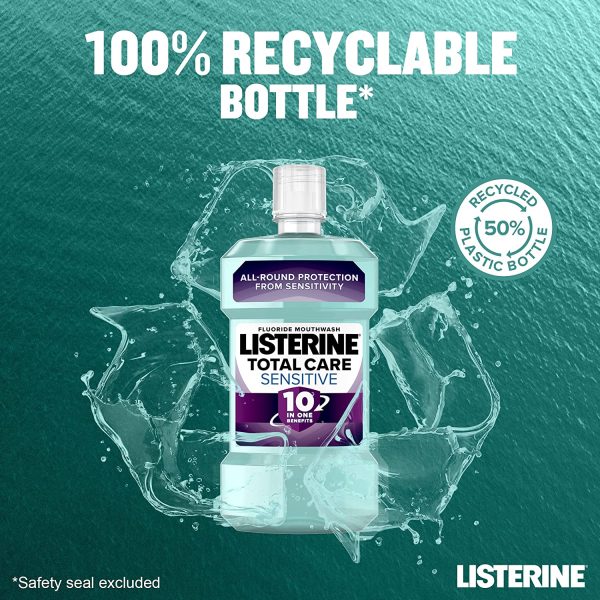 Listerine Total Care 10 in Sensitive Mouthwash, Blue, Mint, 500 ml (Pack of 1) - Image 6