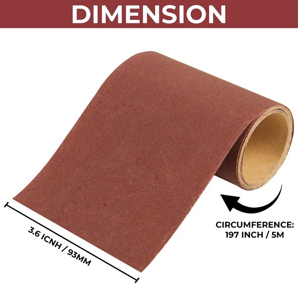 Fifth Tag 180 Grit fine Sandpaper Roll 5m x 93mm Aluminium Oxide Sanding Paper for Wood, Plywood and Automotive for Smoothing Rough Walls, Glass and Abrasive Metal Before Paint, Polish and Gluing. - Image 6