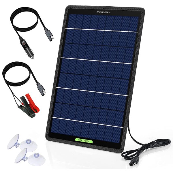 ECO-WORTHY 10W 12V Solar Trickle Charger Car Battery Maintainer, Portable Solar Panel Power Backup Kit with Alligator Clip Adapter for Car RV Boat Automobile Motorcycle - Image 7