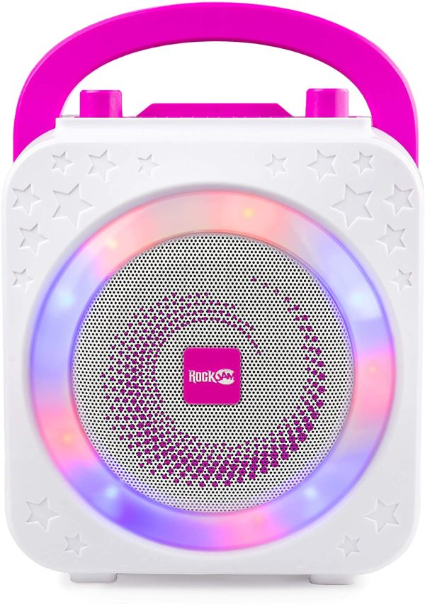 RockJam 10-Watt Rechargeable Bluetooth Karaoke Machine with Two Microphones, Voice Changing Effects & LED Lights - Pink - Image 4