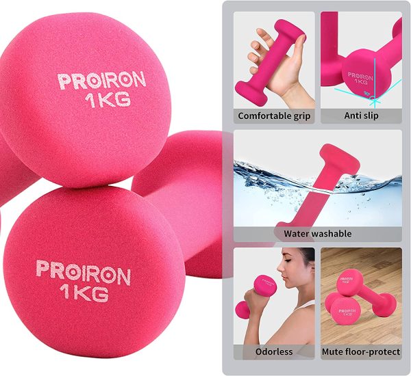 PROIRON Neoprene Dumbbell Home Exercise for Ladies Kids Arm Hand Weights Pilates Dumbbells in 1kg 1.5kg 2kg 3kg 4kg 5kg 8kg 10kg Pair - Image 8