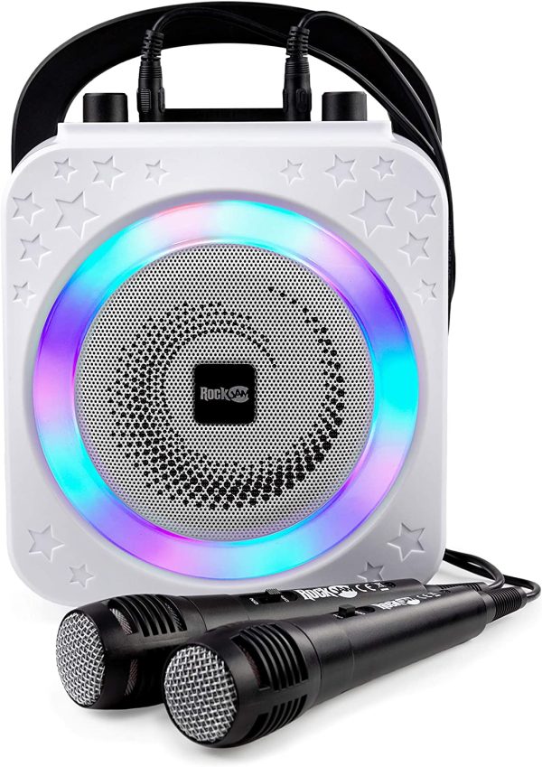 RockJam 10-Watt Rechargeable Bluetooth Karaoke Machine with Two Microphones, Voice Changing Effects & LED Lights - Black - Image 4