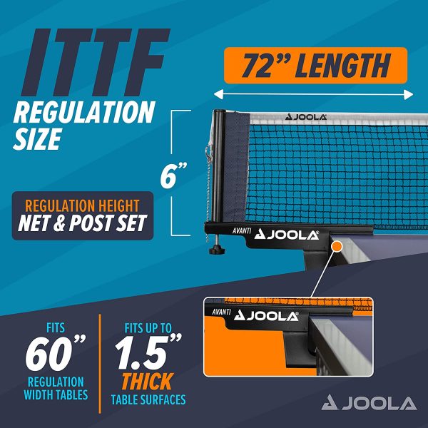 JOOLA Avanti Premium Table Tennis Post Set Portable and Easy Setup Regulation Size Ping Pong Screw On Clamp Net, , 72" - Image 2