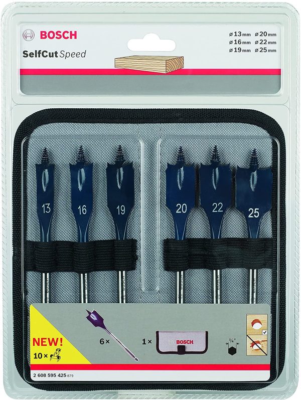 Professional 6 pcs. SelfCut Speed Spade Bit Set (for Wood, in Roll Up Case, 1/4 inch Hex Shank, ? 13 - 25 mm, Accessories for Impact Drills) - Image 3