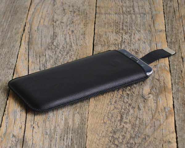 Black Leather Cover for iPhone 13 Mini, Soft Lined Case Sleeve - Image 9