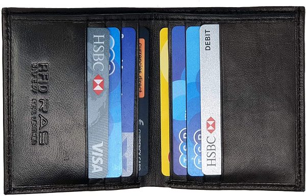 RAS Mens RFID Safe Soft Genuine Leather Credit Card and Banknote Pocket Slimline Wallet 122 (Black) - Image 2