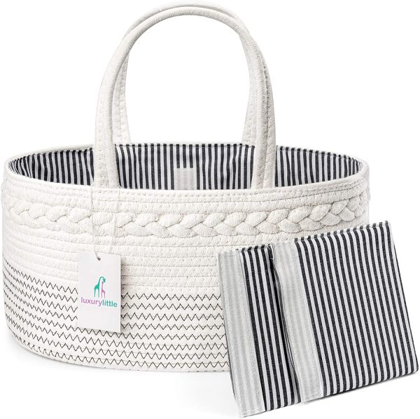 Luxury Little Baby Nappy Caddy Organiser ?? Extra Large Cotton Rope Diaper Changing Bag with Removable Inserts ?? The Perfect Basket for New Mums & Parents - Image 4