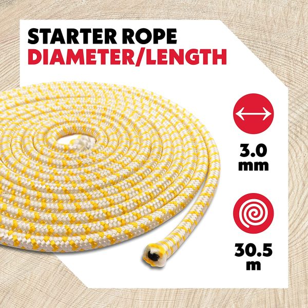 Oregon Starter Rope 3 mm x 30.5 m (100 ft) Roll Length, for Chainsaws, Strimmers & Brush Cutters, Polyamide Core, Oil & Petrol Resistant (522853)