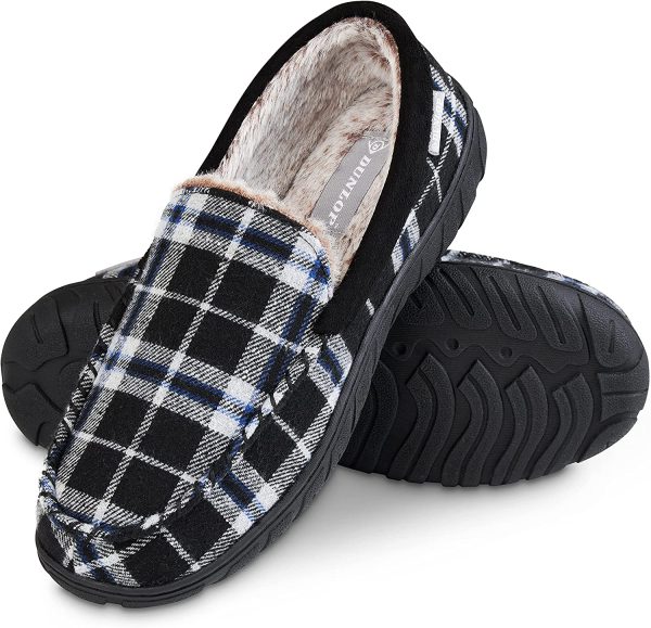 Dunlop Mens Moccasin Slippers Memory Foam Fur Lined Indoor Outdoor House Shoes - Image 2